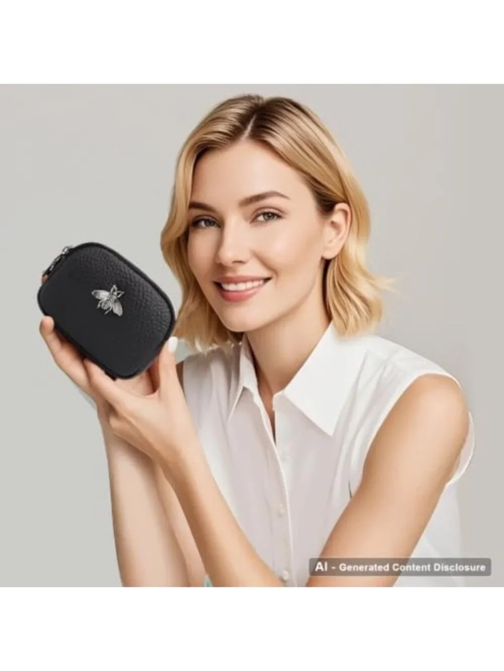 Stylish Black Leather Coin Purse | Small Zippered Wallet for Women